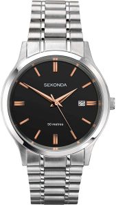 Sekonda Gents Watch with Black Dial and Silver Bracelet 1192