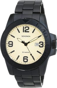 Sekonda Mens Watch with Cream Dial and Black Stainless steel Bracelet 1390