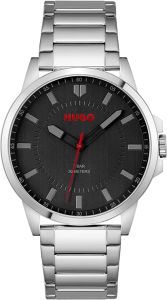 Hugo #First Mens Watch with Black Dial and Silver Strap 1530246