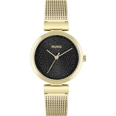 HUGO Ladies Watch with Black Dial and Gold Strap 1540129
