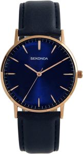 Sekonda Classic Mens Watch with Blue Dial and Black Leather Strap 1543