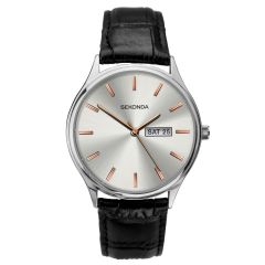 Sekonda Mens Watch with Silver Dial and Black Leather Strap 1686