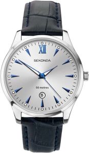 Sekonda Mens Classic Watch with Silver Dial and Blue Leather Strap 1781