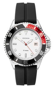 Sekonda Mens Sports Watch with White Dial and Black Rubber Strap 1797