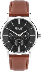 Sekonda Mens Watch with Black Dial and Brown Leather Strap 1819