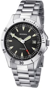 Sekonda Gents Watch with Black Dial and Silver Stainless Steel Bracelet 1930