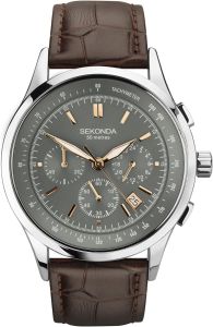 Sekonda Mens Chronograph Watch with Grey Dial and Brown Leather Strap 1972