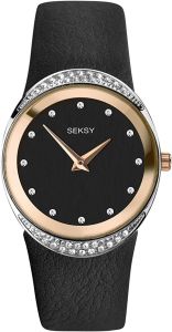 Seksy by Sekonda Ladies Watch with Black Dial and Black Leather Strap 2728