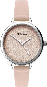 Sekonda Ladies Watch with Pink Glitter Dial and Nude Strap 2823
