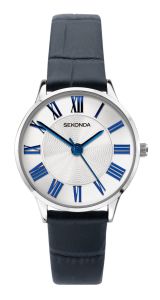 Sekonda Ladies Watch with Silver Dial and Blue Leather Strap 2965