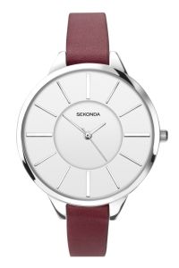 Sekonda Editions Ladies Watch with White Dial and Burgundy Strap 2974 