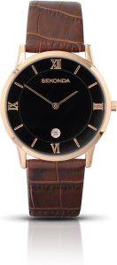 Sekonda Mens Watch with Black Dial and Brown Leather Strap 3207