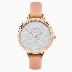 Sekonda Editions Ladies Watch with Silver Glitter Dial and Rose Gold PU Strap 40025