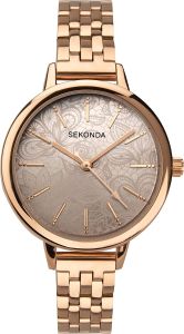 Sekonda Editions Ladies Watch with Floral Lace Pattern Dial and Rose Gold Strap 40306