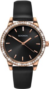 Sekonda Editions Ladies Watch with Rose Gold Case and Black Strap 40329