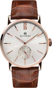 Accurist Mens Watch with Silver Dial and Brown Leather Strap 7085