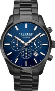 Accurist Mens Chronograph Watch with Blue Dial and Black Stainless Steel Bracelet 7137