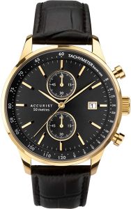 Accurist Mens Chronograph Watch with Black dial and Black Leather Strap 7278