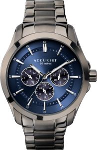 Accurist Mens Watch with Blue Dial and Gun Metal Bracelet 7326