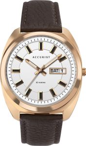 Accurist Mens Watch with White Dial and Brown Strap 7336