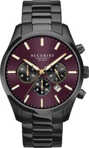 Accurist Mens Chronograph Watch with Burgandy Dial and Black Bracelet 7358