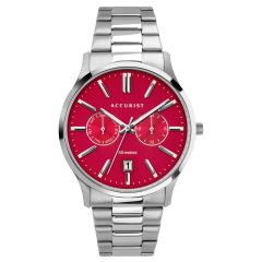 Accurist Mens Classic Watch with Red Dial and Silver Bracelet 7405