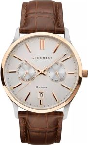 Accurist Mens Watch with White Dial and Brown Leather Strap 7417