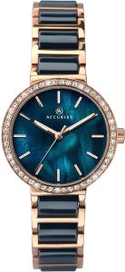 Accurist Ladies Watch with Mother Of Pearl Dial and Blue Ceramic Bracelet 8087