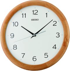 Seiko Wall Clock with White Dial and Brown Wooden Case QXA781B