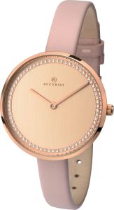 Accurist Ladies Analogue Quartz Watch With Rose Gold Dial And Pink Leather Strap 8232