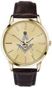 Sekonda Men's Masonic Watch with Gold Case, Gold Dial and Brown Leather Strap 90096