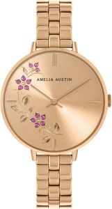 Amelia Austin Floral Ladies Watch with Rose Gold Dial and Rose Gold Bracelet AA4008