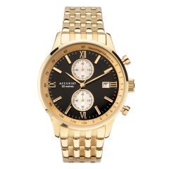 Accurist Mens Chronograph Watch with Black Dial and Gold Bracelet 7403