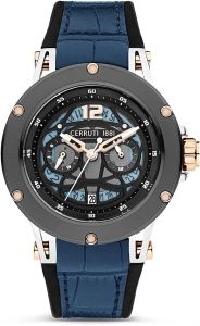 Cerruti 1881 Razzuolo Mens Automatic Watch with Blue Silicone and Leather Strap CIWGQ2224802