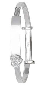 Sterling Silver Baby Expanding I.D. Bangle With CZ Heart