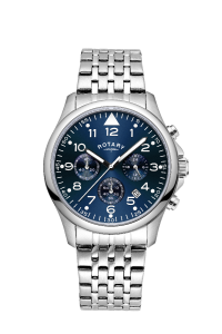 Rotary Mens Chronograph Watch with Blue Dial and Silver Stainless Steel Bracelet GB00475/52