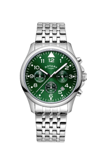 Rotary Mens Chronograph Watch with Green Dial and Silver Stainless Steel Bracelet GB00475/56