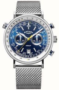 Rotary Mens Chronograph Watch with Silver Strap and Blue Dial GB05235/05