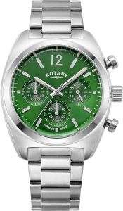 Rotary Gents Chronograph Watch with Green Dial and Silver Bracelet GB05485/24