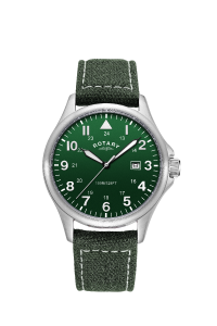 Rotary Mens Pilot Watch with Green Dial and Green Canvas Strap GS00473/56