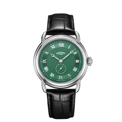 Rotary Vintage Mens Watch with Black Leather Strap and Green Dial GS02424/24