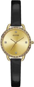GUESS Ladies Watch with Gold Dial and Black Leather Strap GW0099L3
