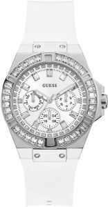 Guess Venus Ladies Watch with Silver dial and White Silicone Strap GW0118L3