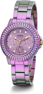 Guess Crown Jewel Ladies Watch with Purple Dial and Stainless Steel Bracelet GW0410L4
