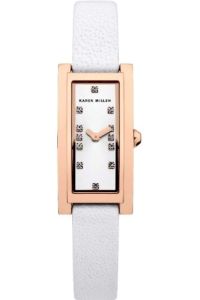 Karen Millen Ladies Watch with Silver Dial and White Leather Strap KM120WRG