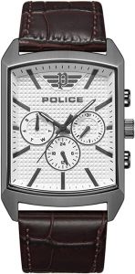 Police Mens Watch with Silver Dial and Brown Leather Strap PEWJF2204802