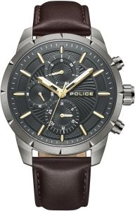 Police Mens Chronograph Watch with Black Dial and Brown Leather Strap PEWJF2227102 