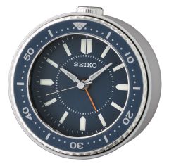 Seiko Clocks Blue and Silver Bedside Alarm Clock with Blue Dial QHE184L