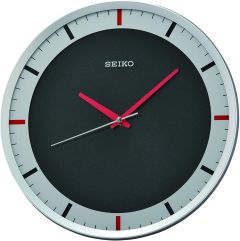 Seiko Clock with Black Dial and Silver Plastic Case QXA769S