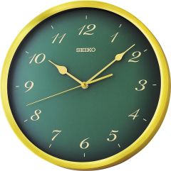 Seiko Wall Clock with Green Dial and Gold Case QXA784F 